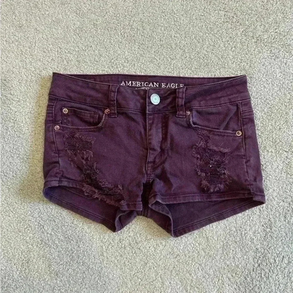 American eagle marron distressed shortie shorts in size 0 - Picture 1 of 4